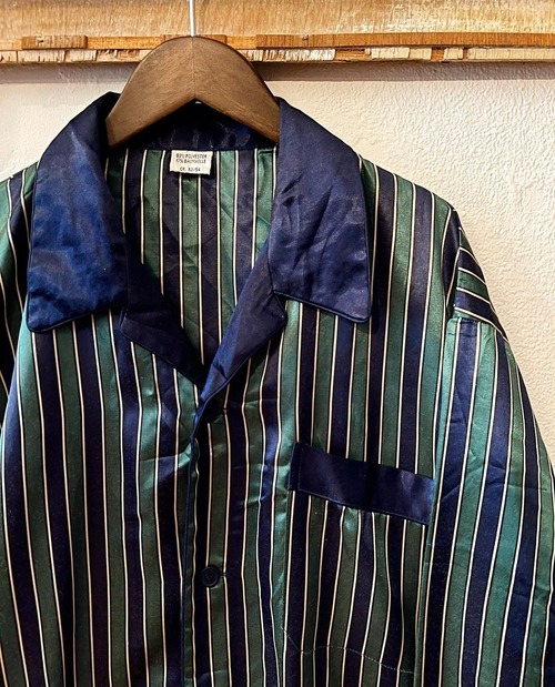 euro vintage stripe pattern satin pajyama shirts  【L】