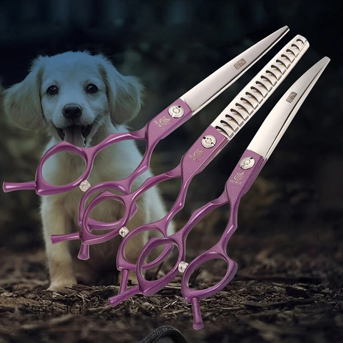 ペットシザーセット 3本 7インチ カーブシザー 25度 ストレートシザー セニング 85% はさみセット 犬 猫 トリマー