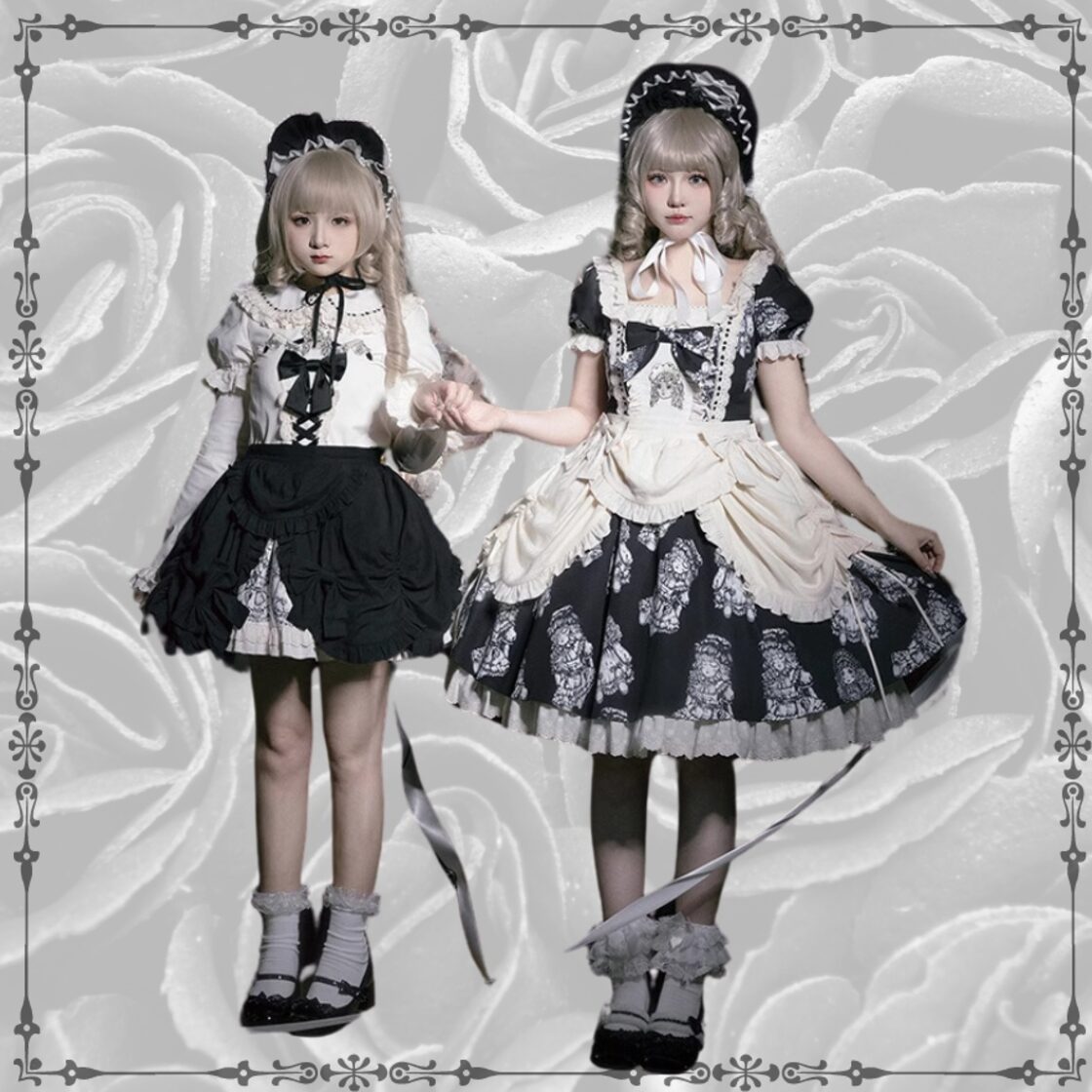 ドール柄　ワンピース　ロリータ SEASONZ ゴスロリ ワンピース ドール 病みかわいい プリント柄