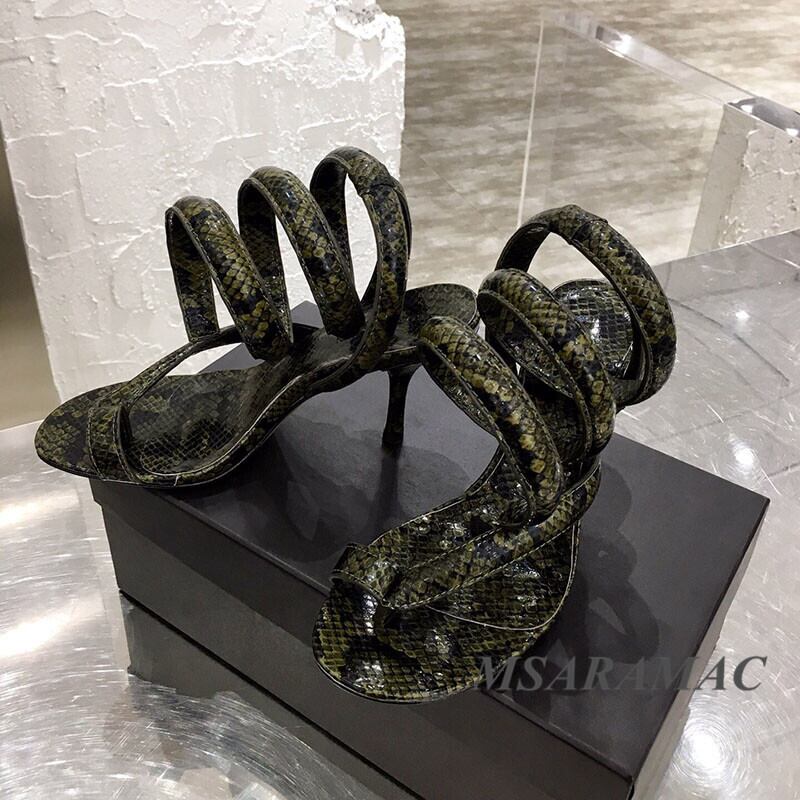 【新作】【送料無料】 スネークプリントクリップトゥハイヒールレディースサンダルラウンドトゥハイヒールとフラットヒールサンダルサマーレディースパーティーサンダル 靴 シューズ 夏物 ラウンドトー 10b354293706031