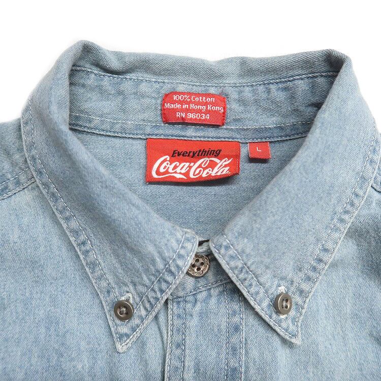 古着 Coca Cola コカ・コーラ ボタンダウン デニムシャツ 刺繍 表記：L