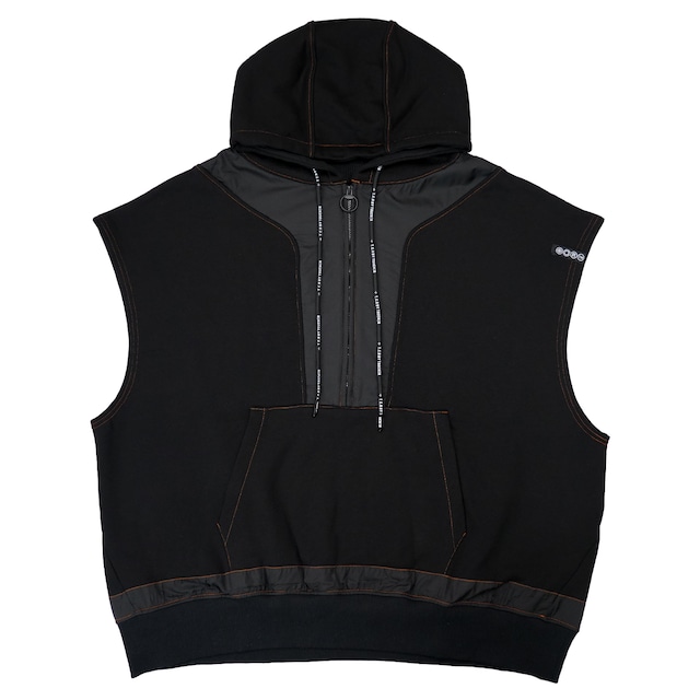 T.C.R ESSENTIAL TECH NOSLEEVE HOODIE - BLACK / ORANGE