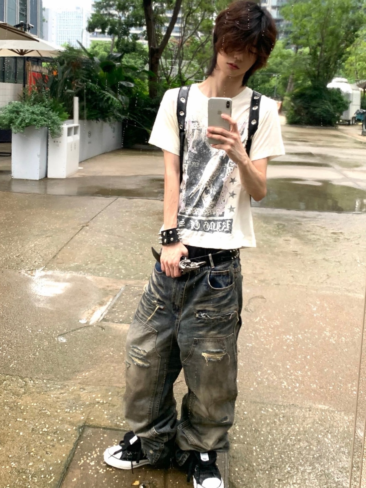 【TH4SWE】Distressed Dirty Wash Carpenter Jeans