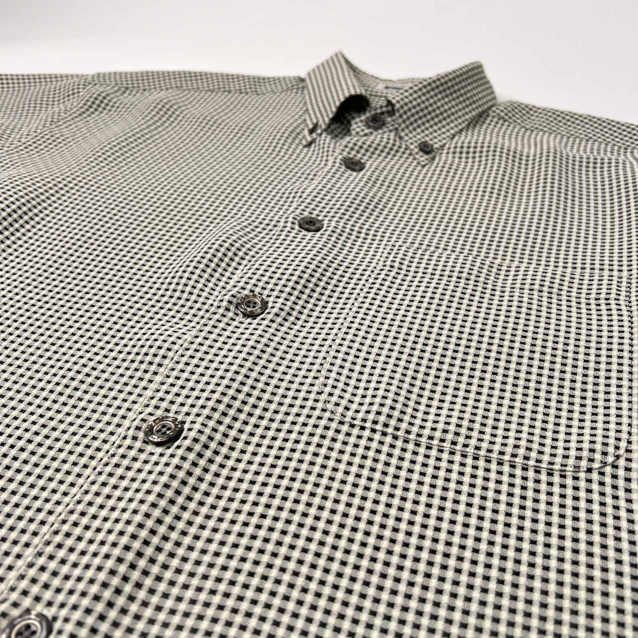 barassi バラシ 立体チェック柄 BD 半袖 オーバー シャツ サイズ 50 /メンズ/日本製/ブラック×ホワイト系