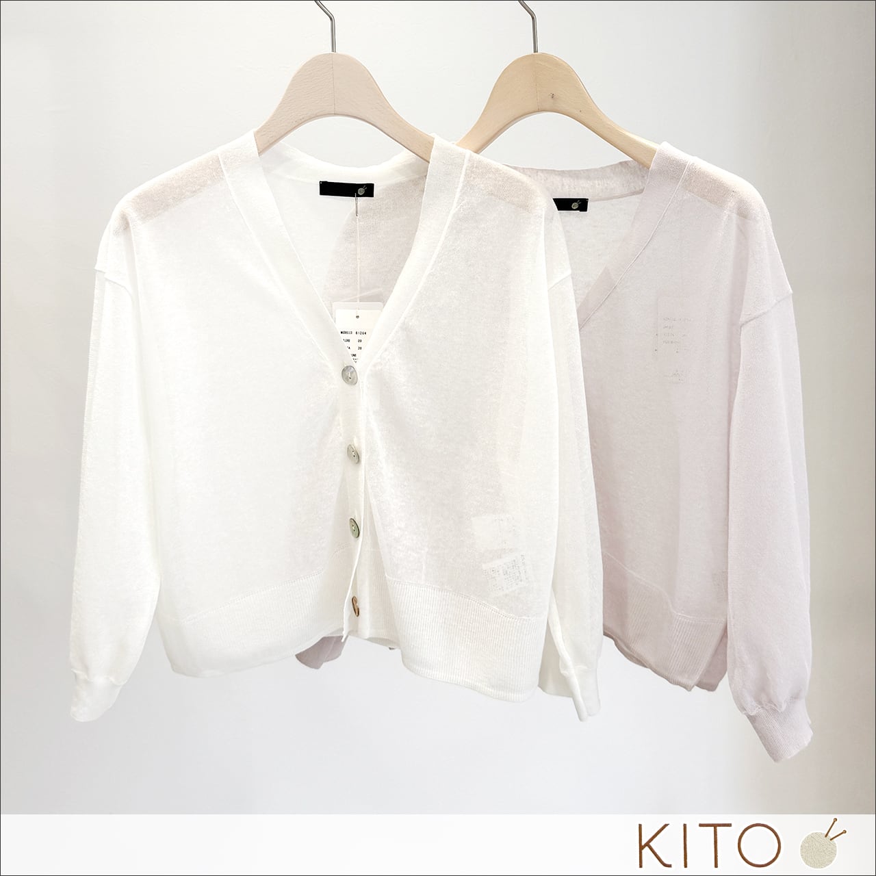 KITO 夏にも必須!麻混ニットカーディガン (ホワイト/ピンク) 61204