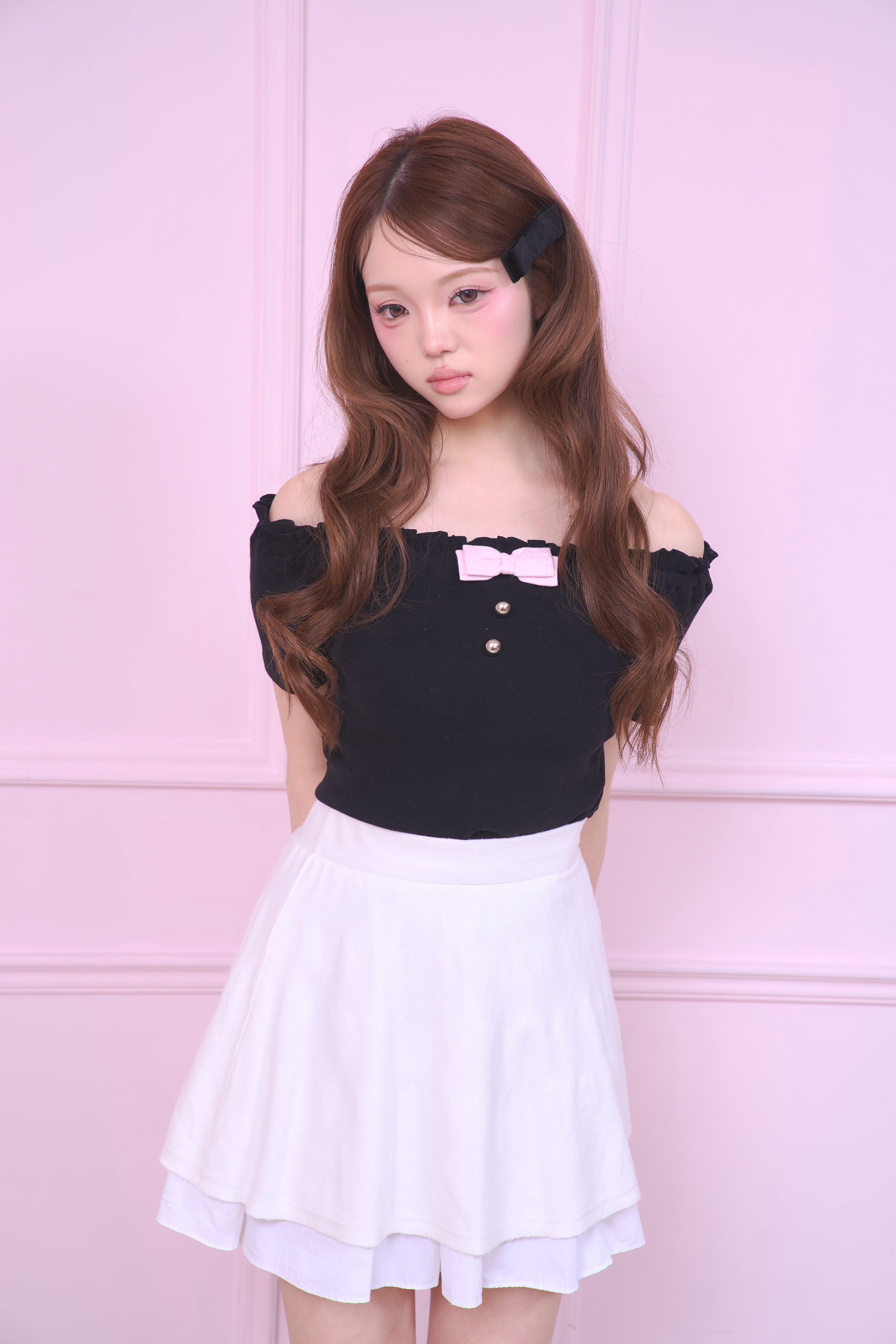off shoulder frill knit〈white〉 | PRIMAVELY