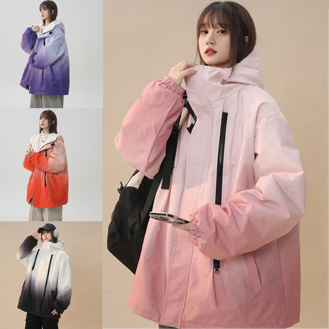 【藤伊曼シリーズ】★綿入れコート★ 4color 裏起毛 アウター ジャケット 男女兼用 メンズ グラデーション オレンジ ピンク パープル ブラック