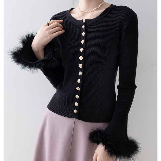 ノーブルボタンフィットリブカーディガン　W00357