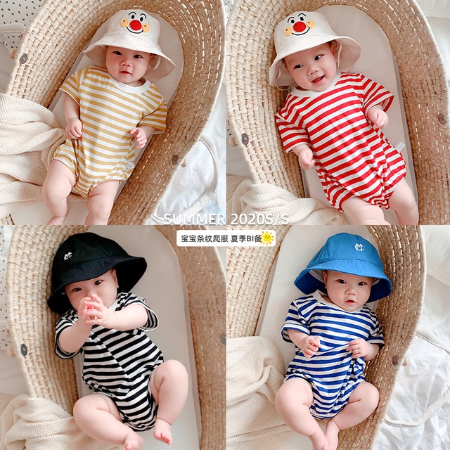 サマーロンパース オールインワン ストライプカジュアル 夏物 超面白いベビーショップ83500199301