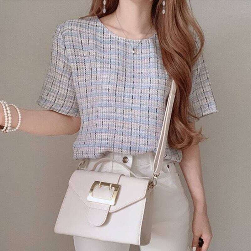 サマーツイードトップス ツイード 半袖 オフィスカジュアル E287