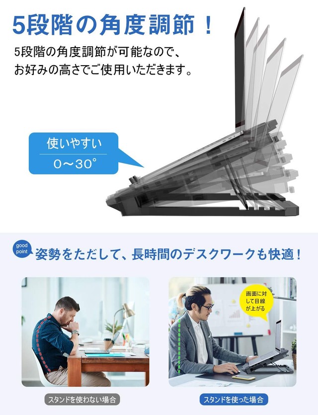 『Tuayoo新登場・強冷 冷却ファン』ノートパソコン冷却パッド 冷却台 6つ冷却ファン搭載 5段階高度調整可 風量調節可 ノートPCクーラー 大風量・低騒音 ２つUSBポート付 メタルメッシュデザイン 滑り止め付き ledストリップライト付 9-17インチまでのノートPC/Macbook/Macbook Pro/PS3/PS4等に対応 オフィス/在宅勤務/出張などに適用 日本語取扱書付 ブラック