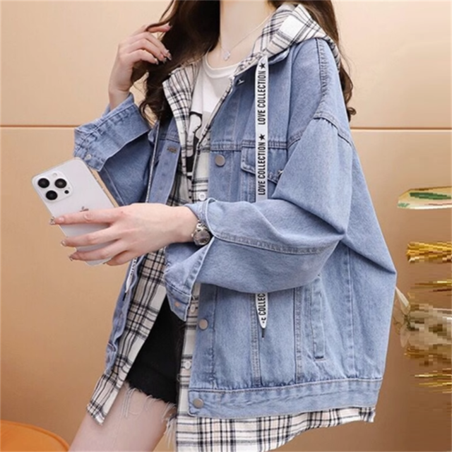 【送料無料】 アウター ジャケット デニムジャケット ショート 袖あり 長袖 Vネック フレア Aライン 重ね着風 レイヤード デニム かわいい 大人可愛い 綺麗 シンプル カジュアル おしゃれ お洒落 大人女子 こなれ感 コンサバ 定番アイテム 体型カバー ガーリー 無地 グレンチェック 秋 30代 40代 レディース 女性用 ママ ママ服 デート お出かけ 女子会 お呼ばれ お茶会 授業参観 休日 アウトドア 着回し 普段使い デイリーユース オルチャン 韓国 ファッション 着痩せ   垢抜け