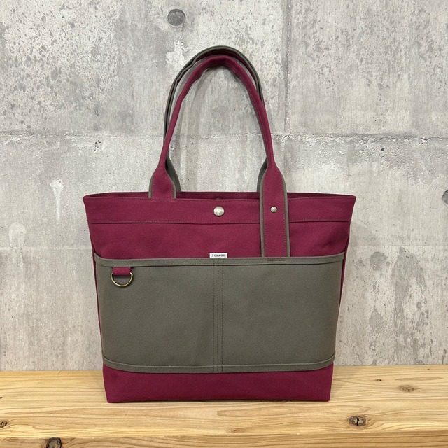 Bi Color Tote "L" / 内ポケット×5付 【ワイン×ダークグレー】