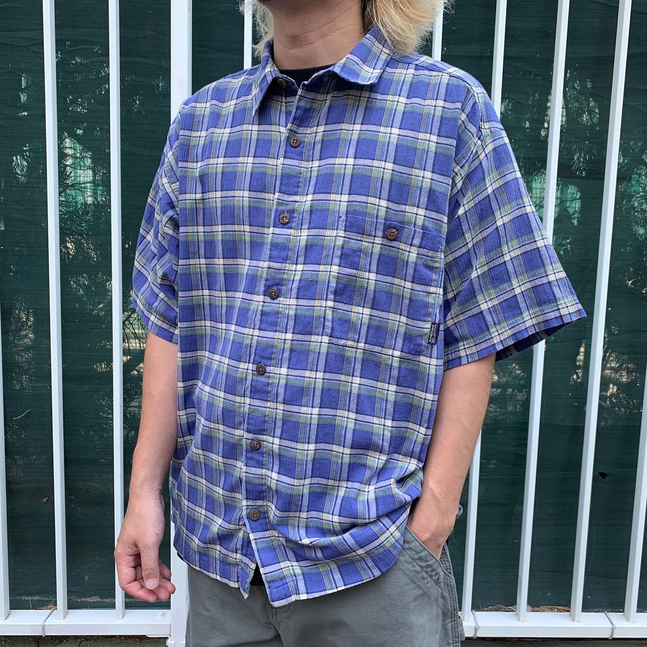 Patagonia ACヤーンダイシャツ 98年 ポルトガル製 L 青系