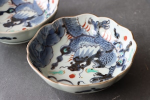 古伊万里 色絵 龍宝珠文 膾皿/Old Imari lobed bowl
