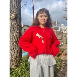 red mohair knit sweater