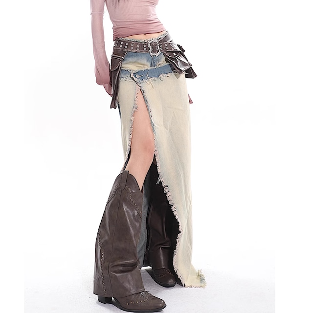 Vintage Denim Long Skirt E6204