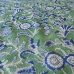 ブロックプリント生地【50cm単位】インド綿  花柄 グリーン×ブルー #45091-GR1