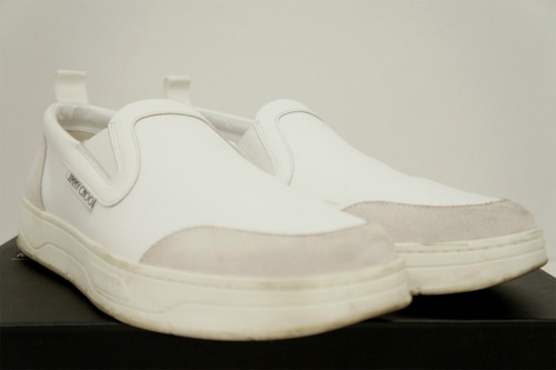 美品★JIMMY CHOO スニーカー HAWAII SLIP ON ハワイ スリッポン 異素材MIX レザー スニーカー スリッポン 42 白★ 合わせやすい定番モデル