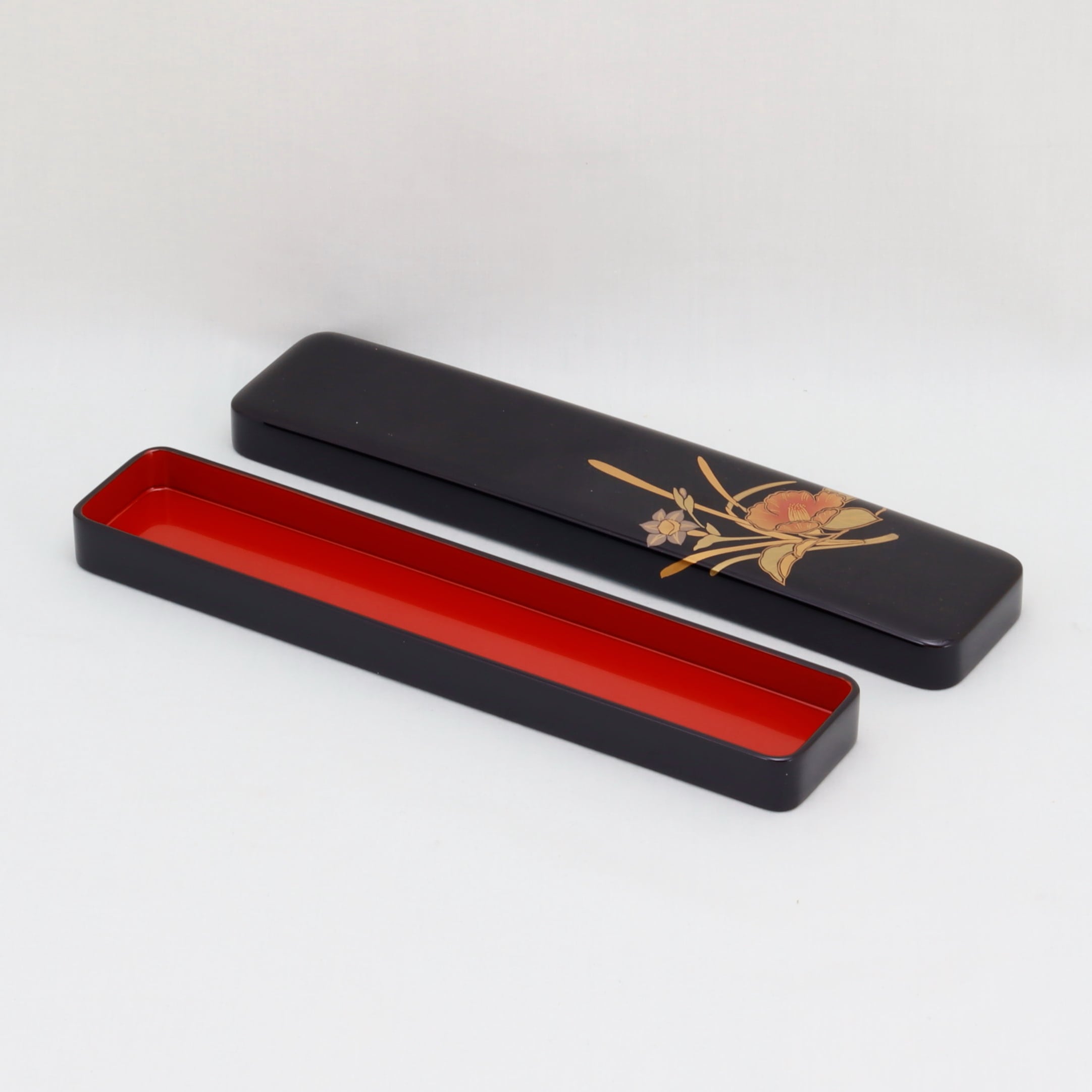 702-1 輪島塗 箸箱／黒塗／水仙に椿蒔絵 | 輪島塗 加藤漆器店 公式