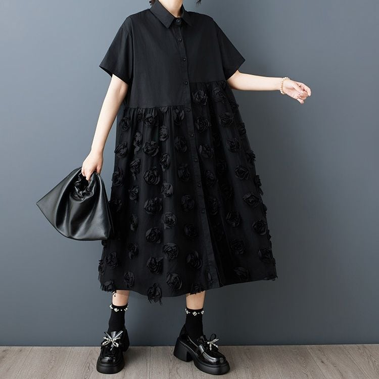 MESH SHORT SLEEVE MIDI SHIRT DRESS M-17600