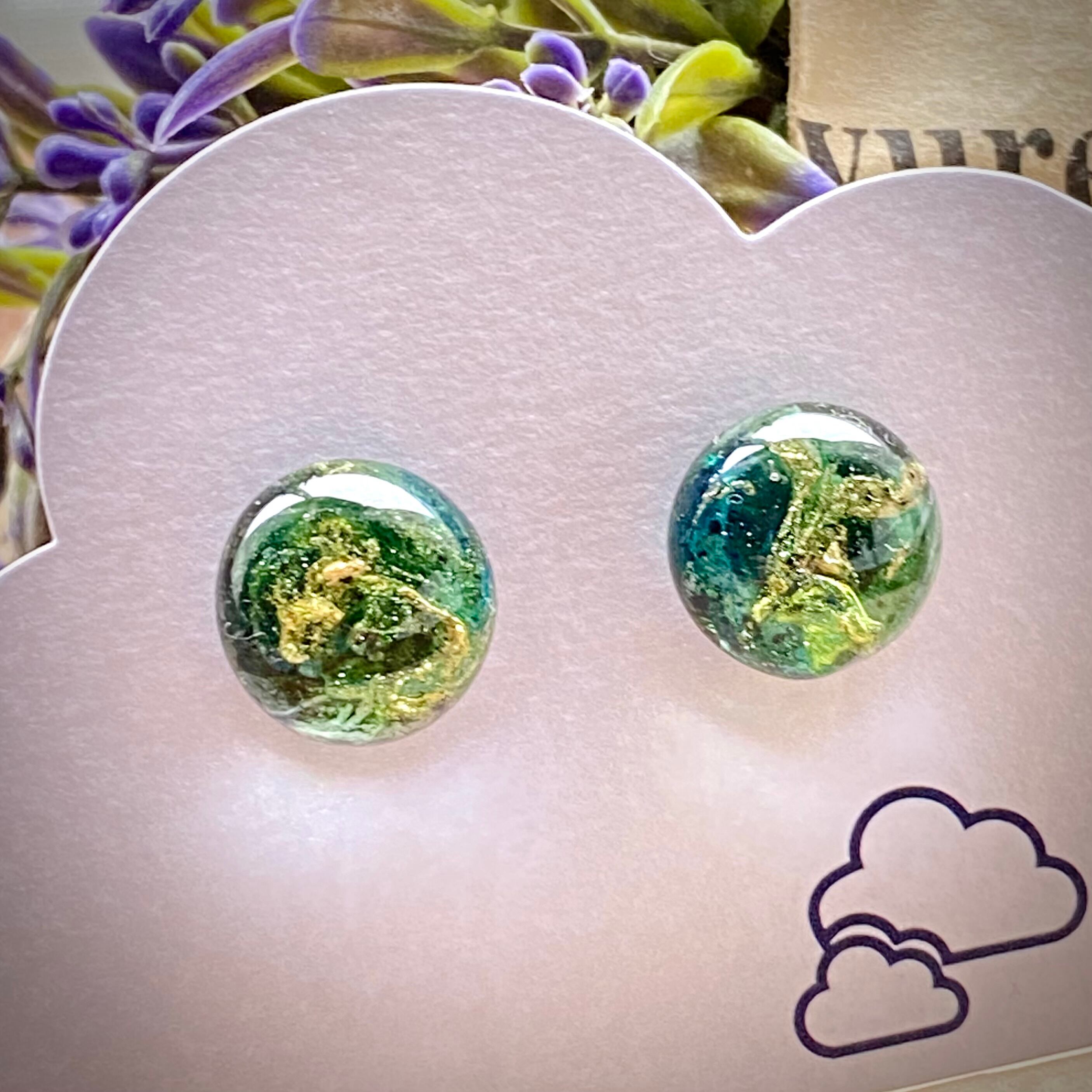 レジンキャッチ式ピアス 新緑 14mm サージカルステンレス