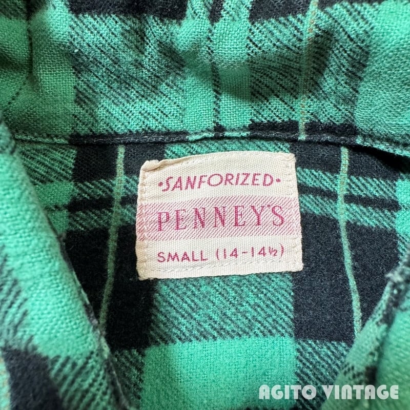 50's PENNEY'S ペニーズ マチ付き プリントコットンネルシャツ