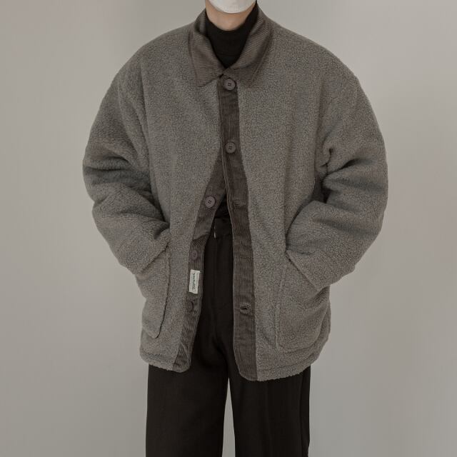 【予約販売】コート アウター ショート丈 ボア メンズ グレー ブラウン 無地 お洒落 こなれ感 韓国 ベーシック 秋 冬 S/M/L/XL