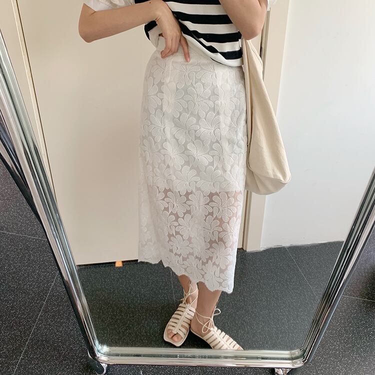 レーススカート サマースタイルウェストAライン 夏物 ビッグFスモールZ韓国7407509223