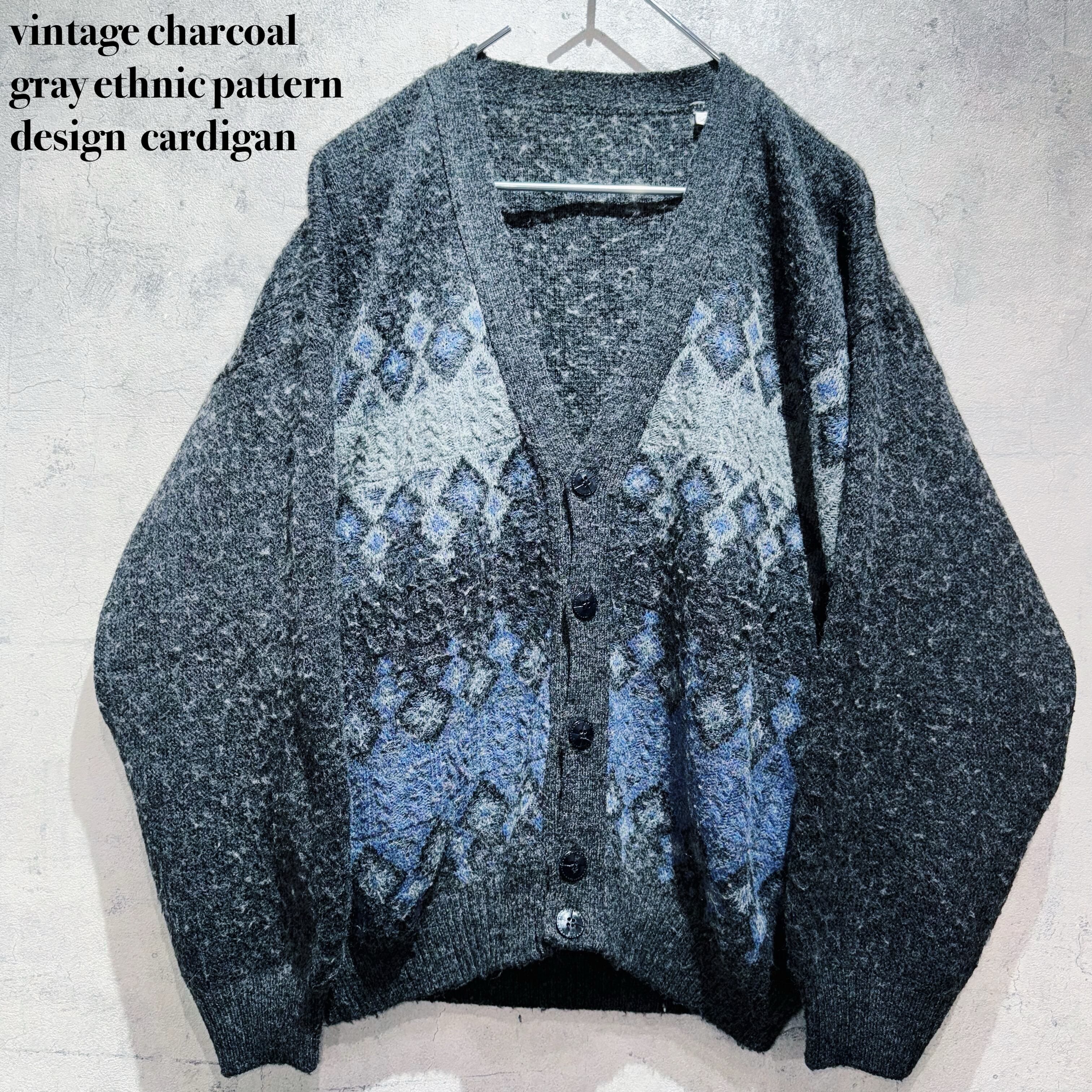 vintage charcoal gray ethnic pattern design cardigan