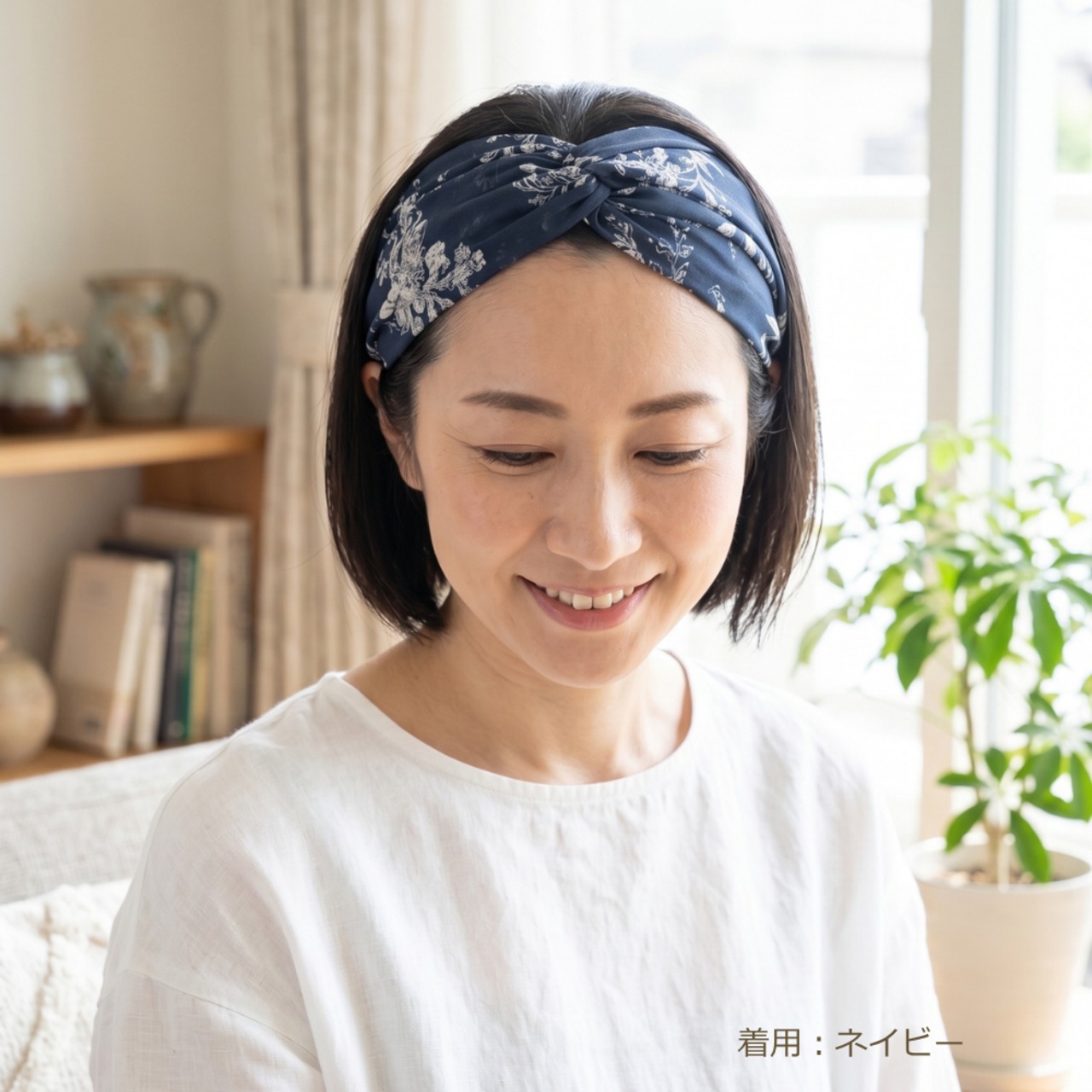 リーフ柄ヘアターバン |軽量さらさらボタニカル柄でおしゃれにカバー 薄手で快適