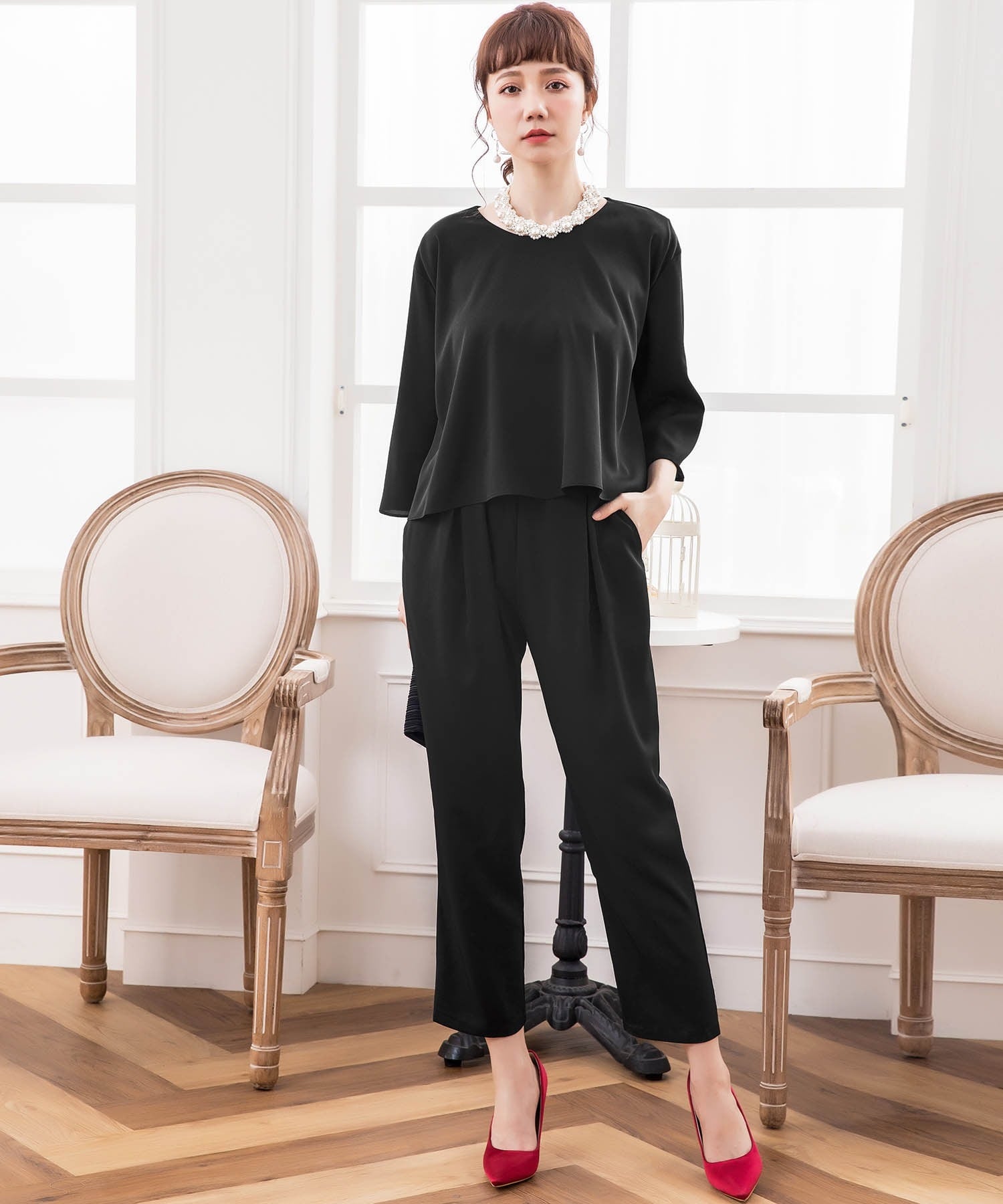 【未使用含む】ハンドメイド URAH様ワンピース＆パンツ＆ヘッドドレス6点セット 即日配送 3点セット 3way セットアップ ブラウス パンツ ワンピース