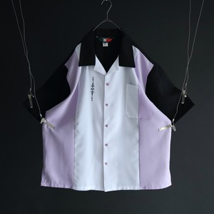 over silhouette tri-color switching & embroidery design open-collar shirt