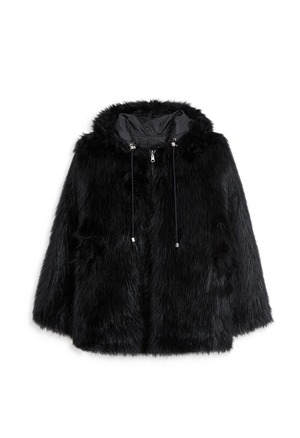 [OPEN YY] REVERSIBLE FAUX FUR HOOD JACKET, BLACK 正規品 韓国ブランド 韓国通販 韓国代行 韓国ファッション オープン ワイワイ 日本 店舗