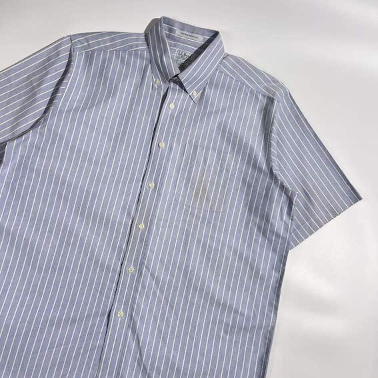 90s L.L.Bean エルエルビーン WRINKLE RESISTANT ストライプ オックスフォード BD ボタンダウン 半袖 シャツ サイズ 16-REG /メンズ アウトドア ビンテージ