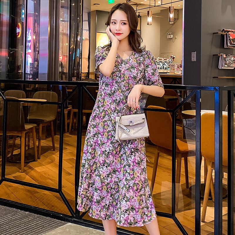 【新作】【送料無料】 マタニティウェア2020夏の新しいシフォンフローラルVネック授乳ドレス小さな新鮮な中程度の長さの産後の授乳ドレス-アリババ サマー 夏物 花柄 expec25143460914