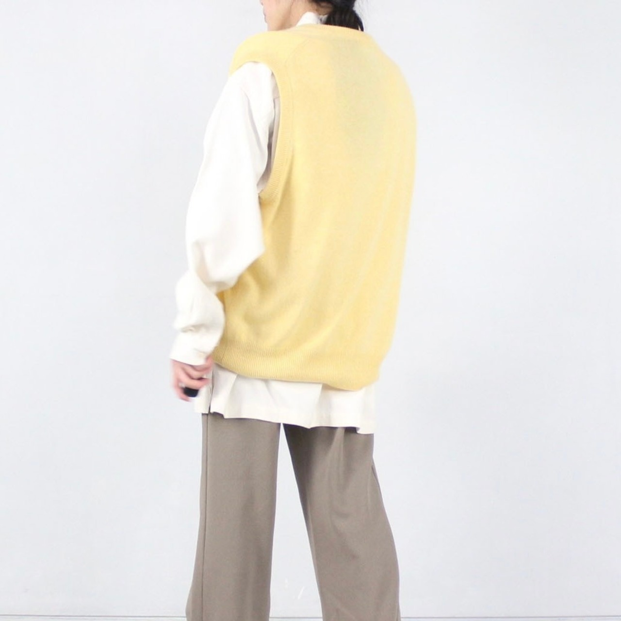 ペールトーン イエロー オーバーサイズ カシミヤニットベスト 【OT 