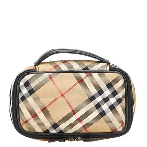 バーバリー ノバチェック ポーチ ベージュ ブラック レッド キャンバス レザー レディース BURBERRY 【中古】