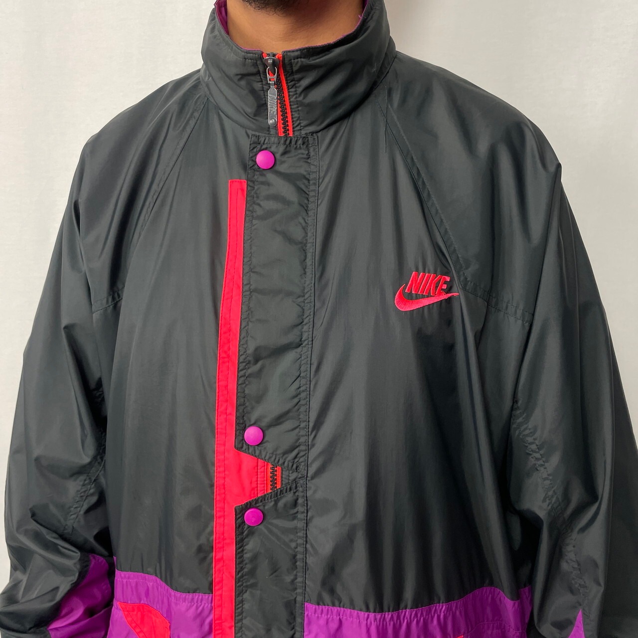 90年代 NIKE ナイキ 銀タグ 袖ロゴプリント ナイロン ウィンド 
