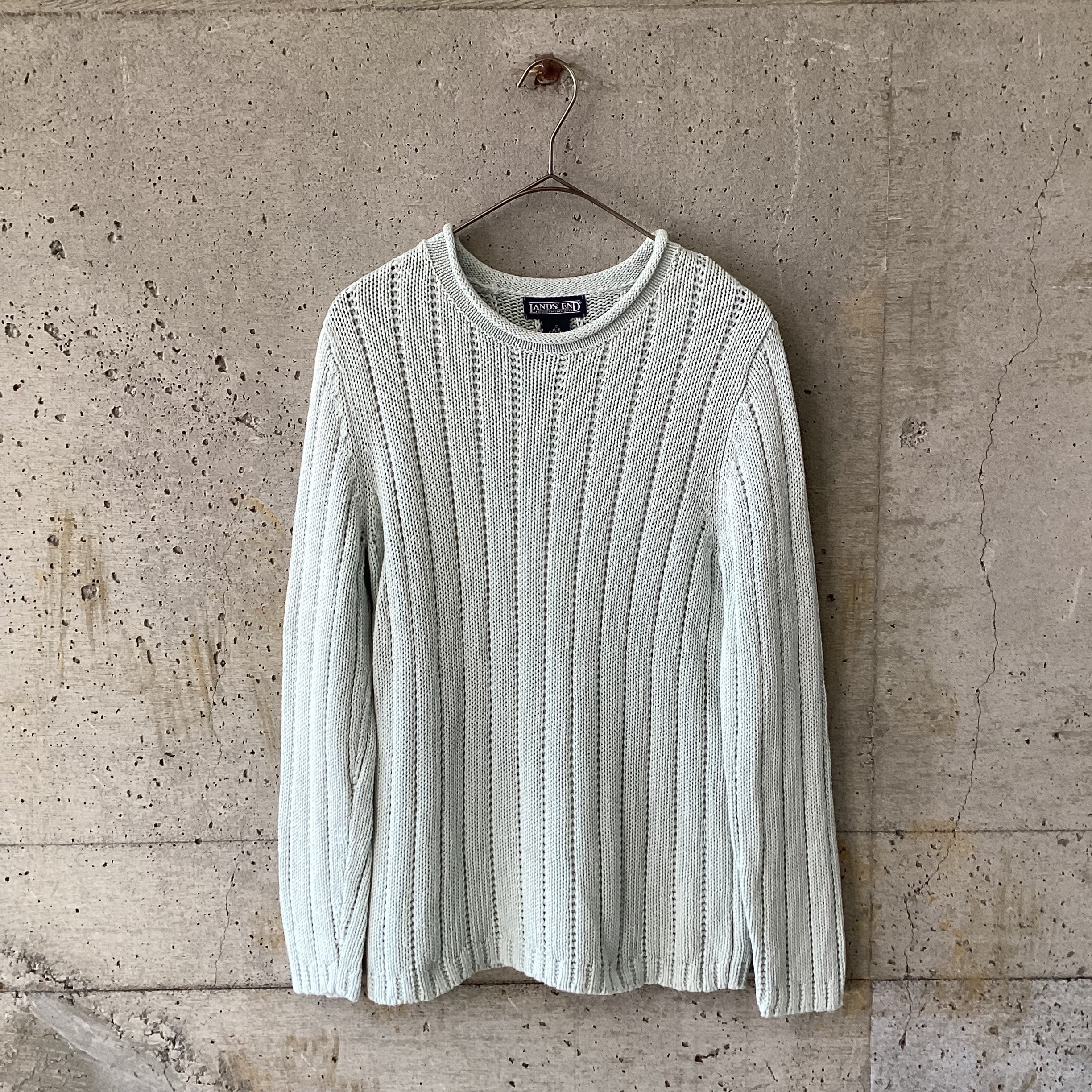 Ribbed light blue cotton linen knit