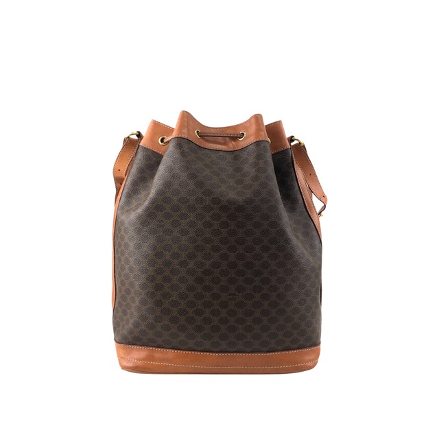 CELINE セリーヌ マカダム ショルダーバッグ ブラウン ブラゾン型押し PVC レザー 巾着 vintage ヴィンテージ オールド epwjhg