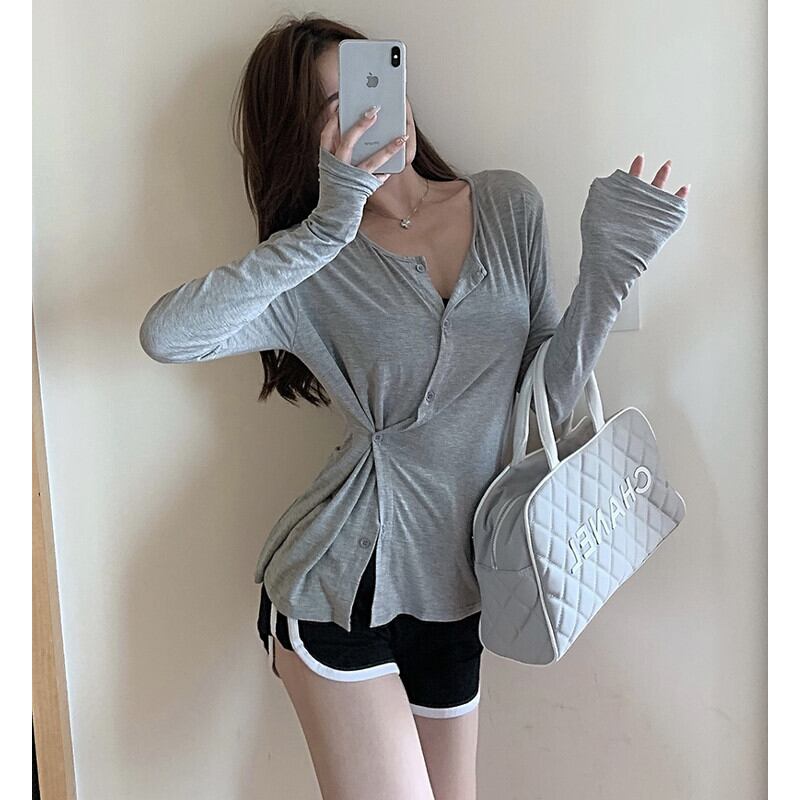 薄手カーディガンサマーウェストブラウス Tシャツ ロング ストリート 夏物 ガールズファッション34961617575