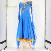 社交ダンス 衣装 スタンダードドレス ワンピース ドレス ブルー系 ゴールド系 華やか 青系 ブルー ドレス ワンピース ドレス 社交ダンスドレス エレガント 競技用 舞台衣装 発表会用 フォーマル