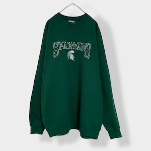 【USA古着】カレッジ ミシガン州立大学 スパルタンズ MICHIGAN STATE SPARTANS 刺繍ロゴ スウェット トレーナー プルオーバー ディープグリーン L相当 US古着