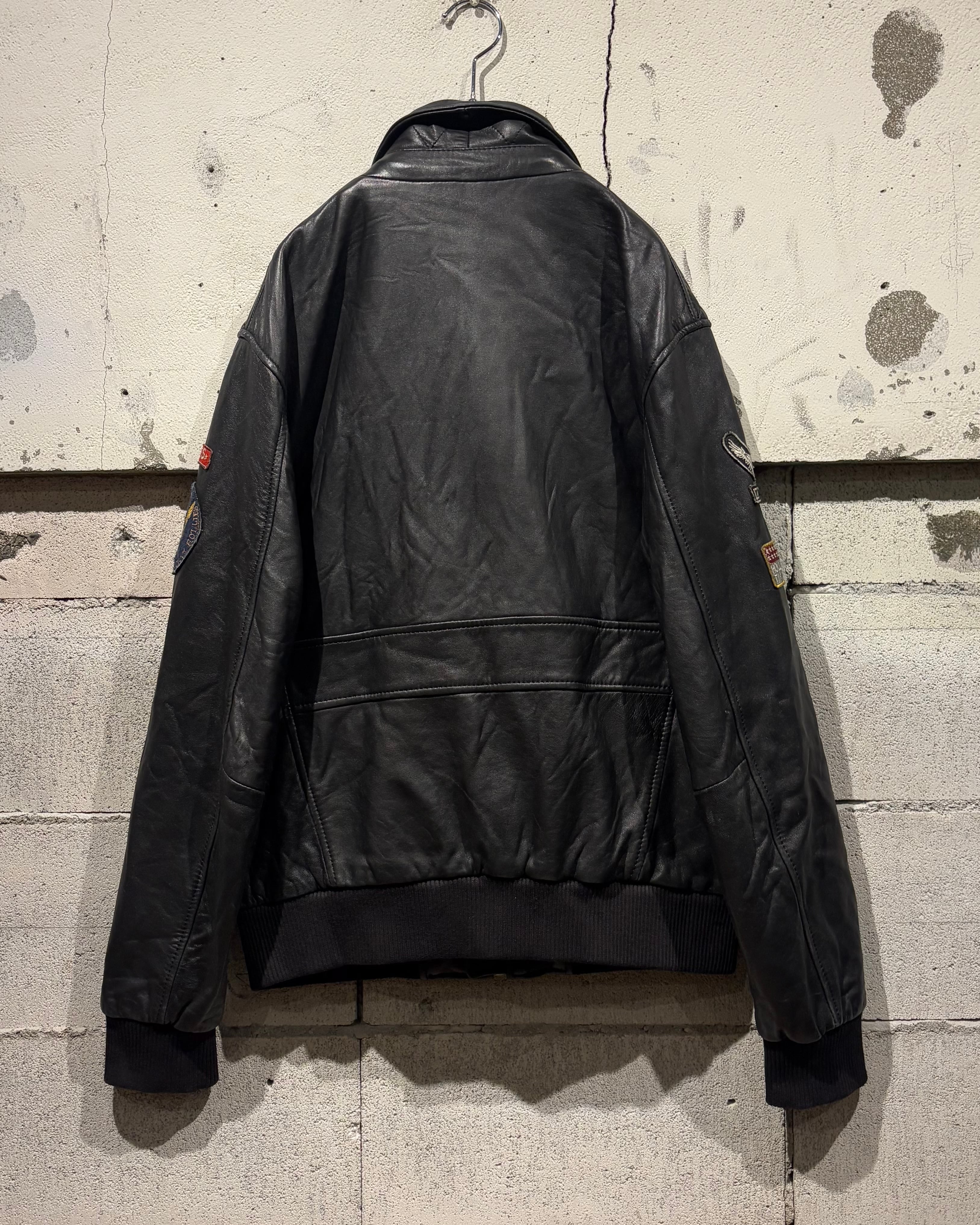 Caka otto】“HOLLES”Various Wappen Vintage Loose Leather Jacket