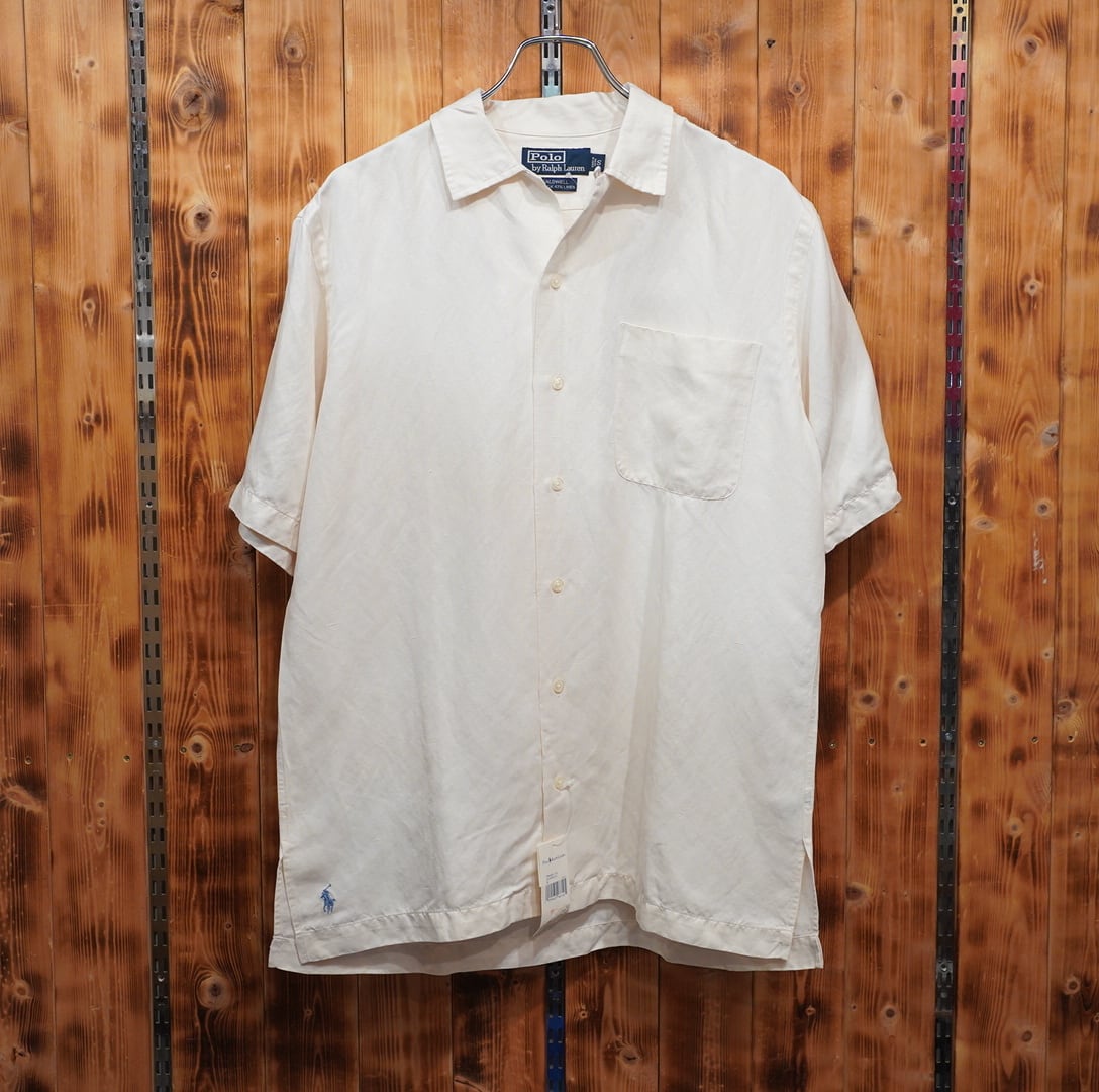 デッドストック ralphlauren caldwell シルク リネン 開襟シャツ S/ラルフローレン オープンカラーシャツ
