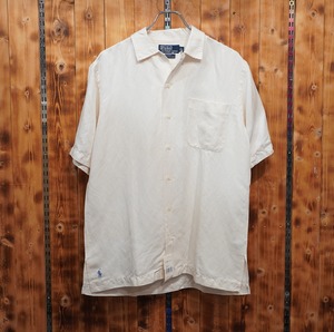 デッドストック ralphlauren caldwell シルク リネン 開襟シャツ S/ラルフローレン オープンカラーシャツ