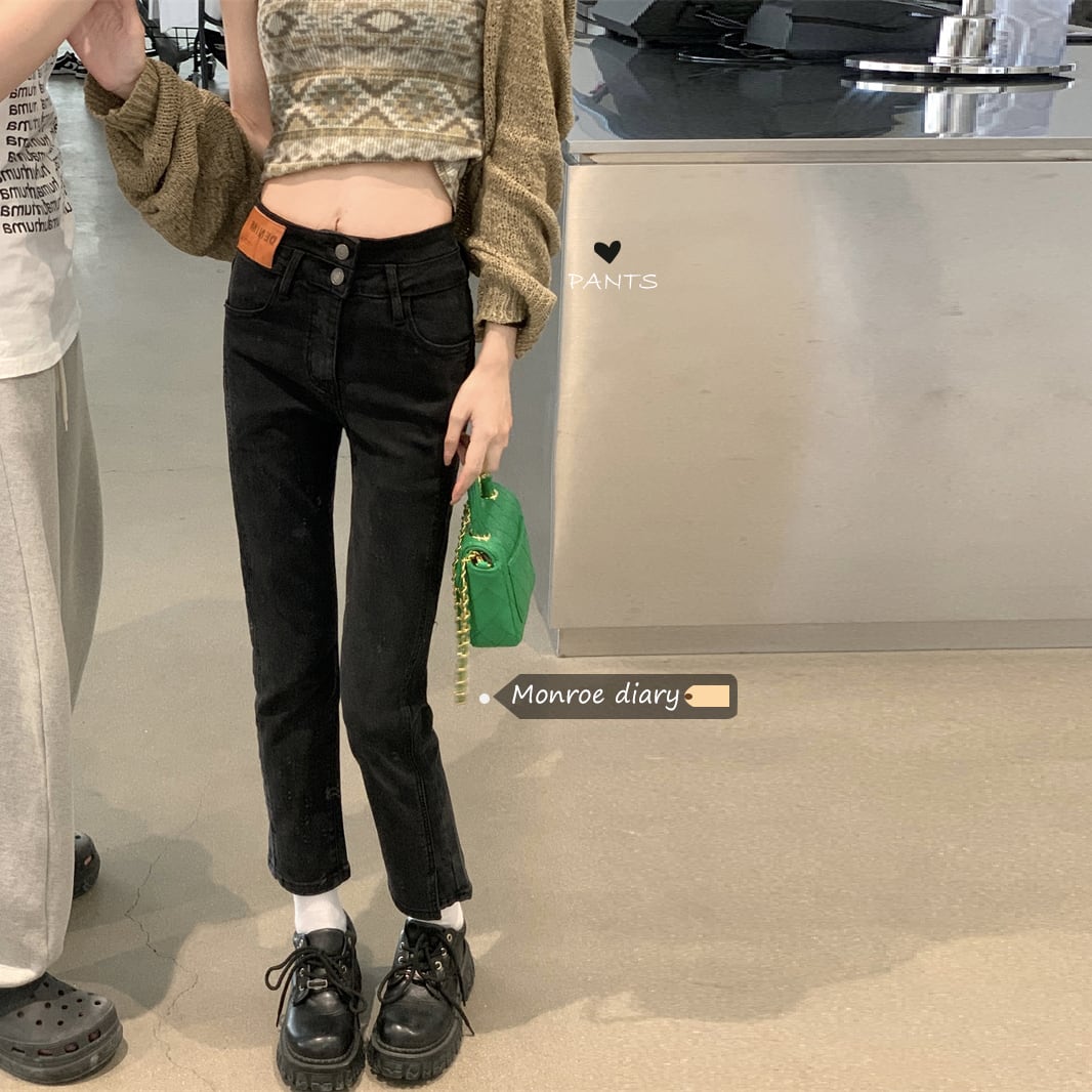 ブラックスタンダードウェストスリムジーンズ スプリングオータム薄手パンツ サマー レトロ 春物 夏物 秋物 モンロー55379233191