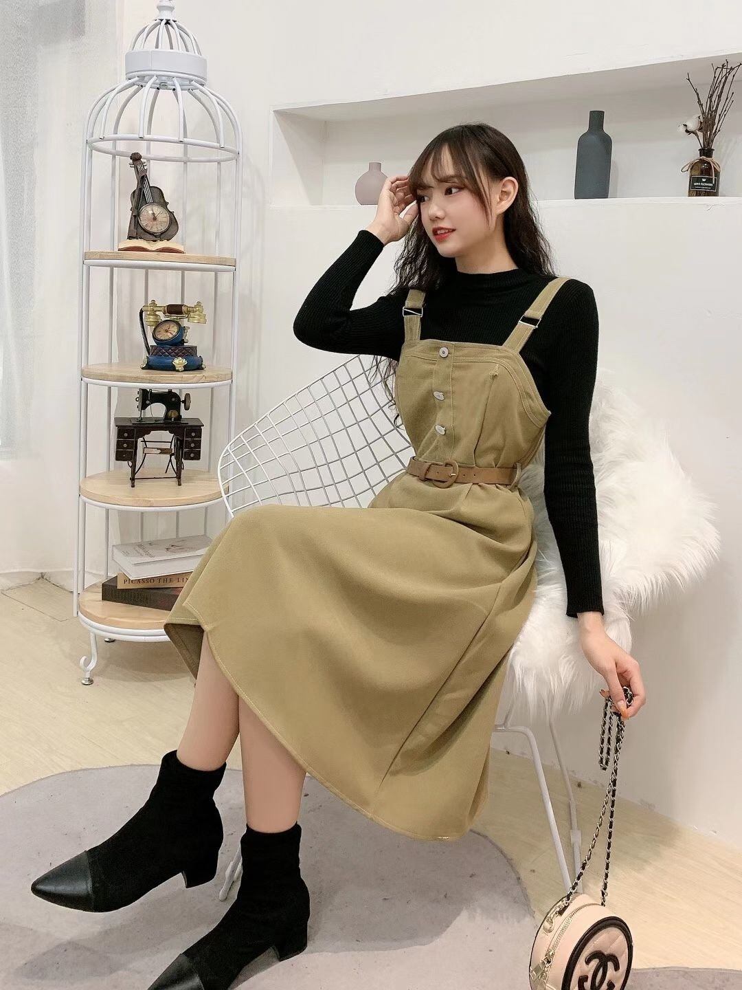 ウエストベルトオールインワンワンピース