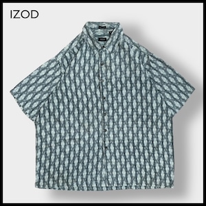 【IZOD】半袖シャツ 個性的 柄シャツ 総柄 オールパターン シルク XL ビッグサイズ アイゾッド US古着